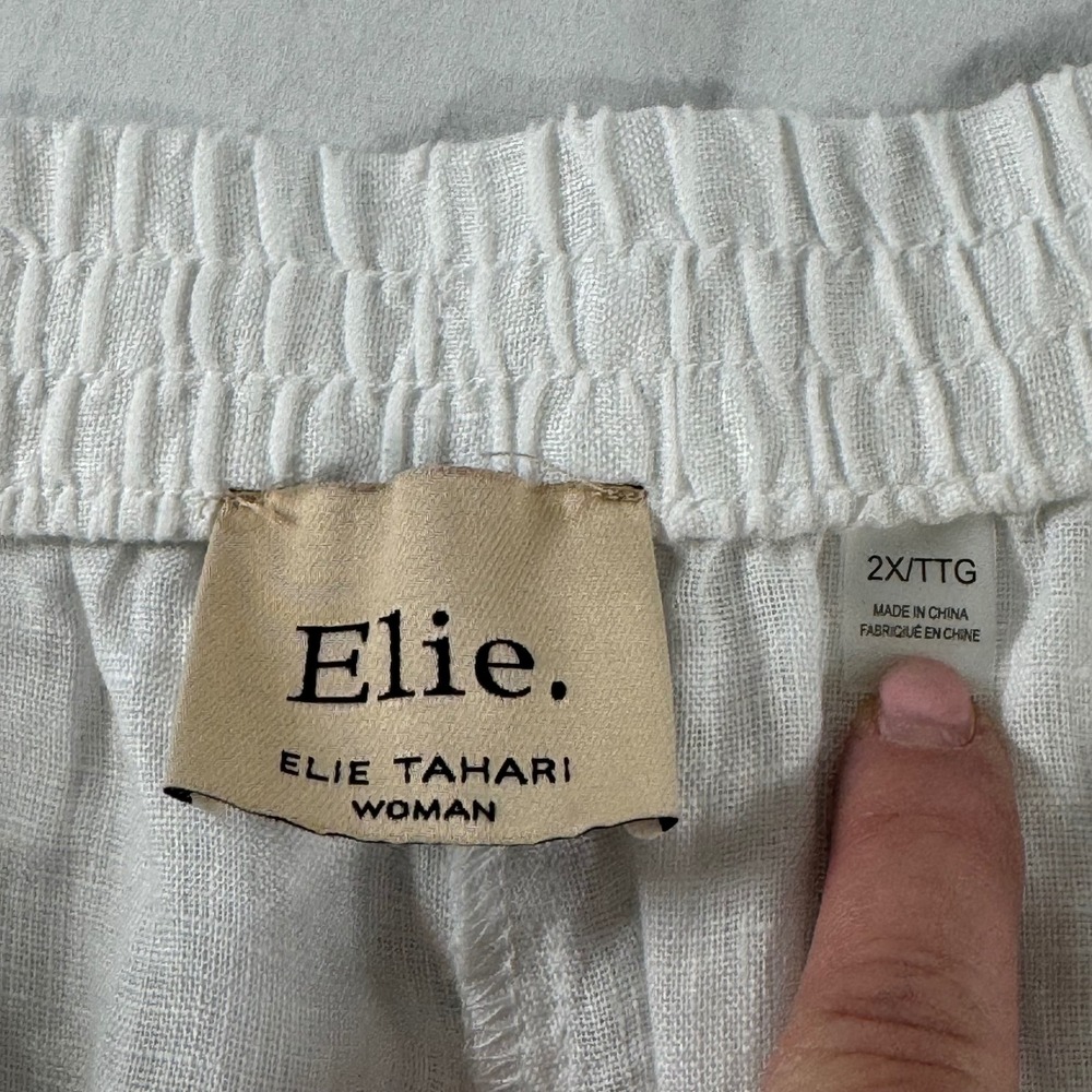 Elie Tahari Woman's Size 2X White 100% Linen Sheer Pull On Pants Swim Coverup - Picture 7 of 12
